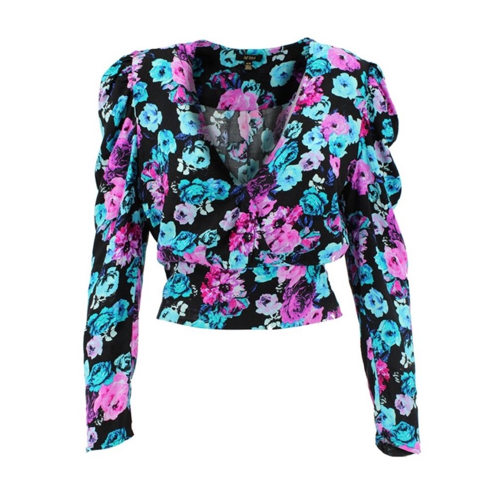 AFRM Nordstrom Floral Retro Blouse - Black, Pink, Blue